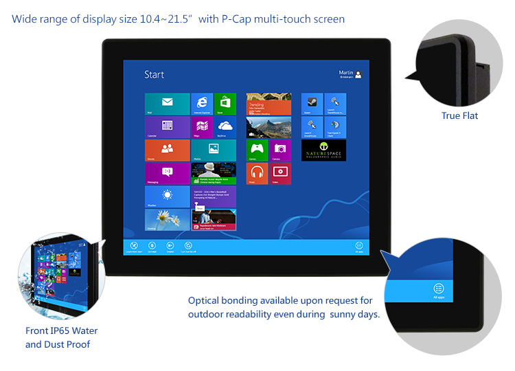 Wide range of display size 10.4~21.5" with P-Cap multi-touch screen